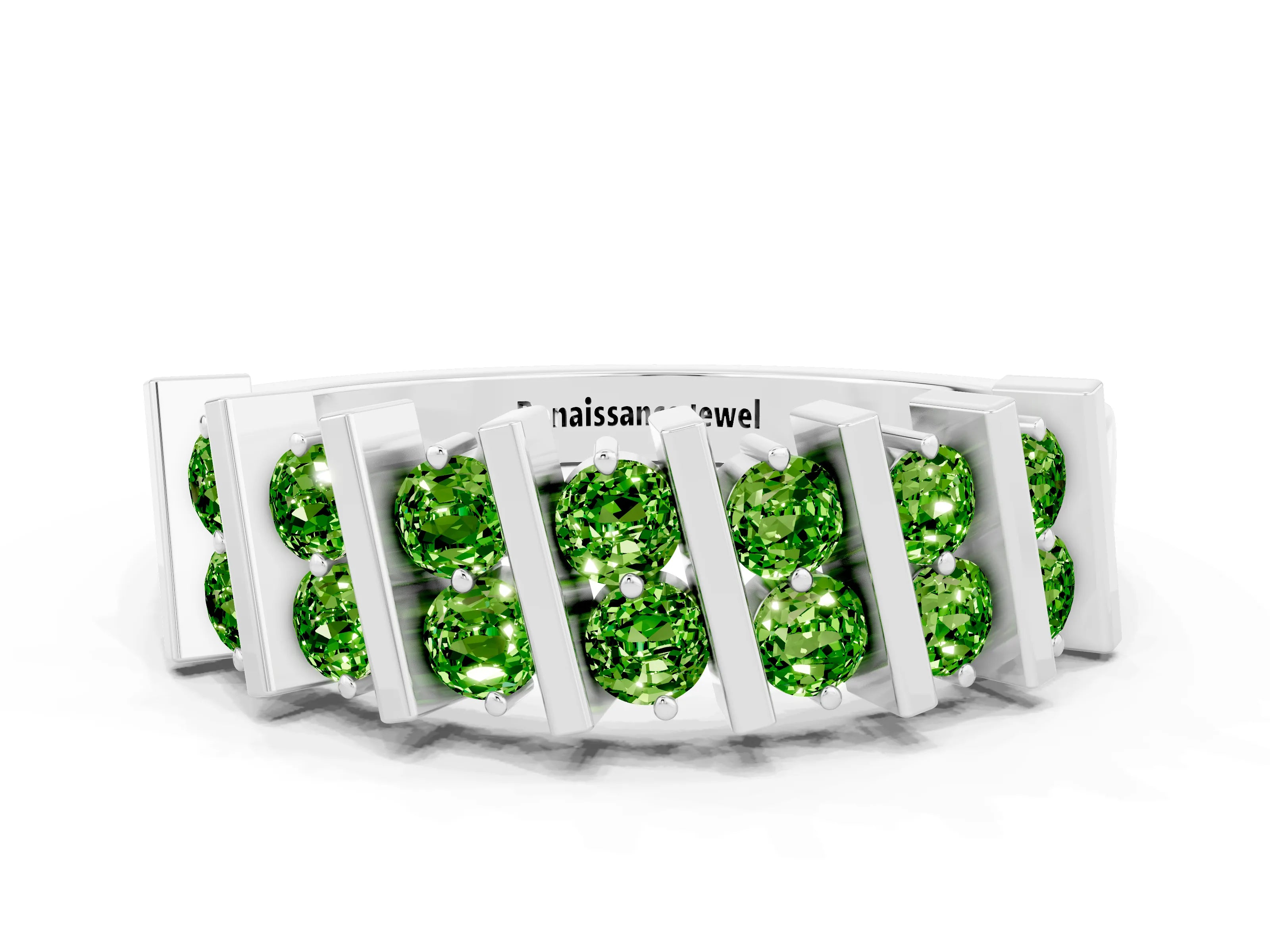 White gold Channel Set Round Peridot Anniversary Band with Vertical Prongs_6