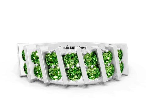 White gold Channel Set Round Peridot Anniversary Band with Vertical Prongs_6