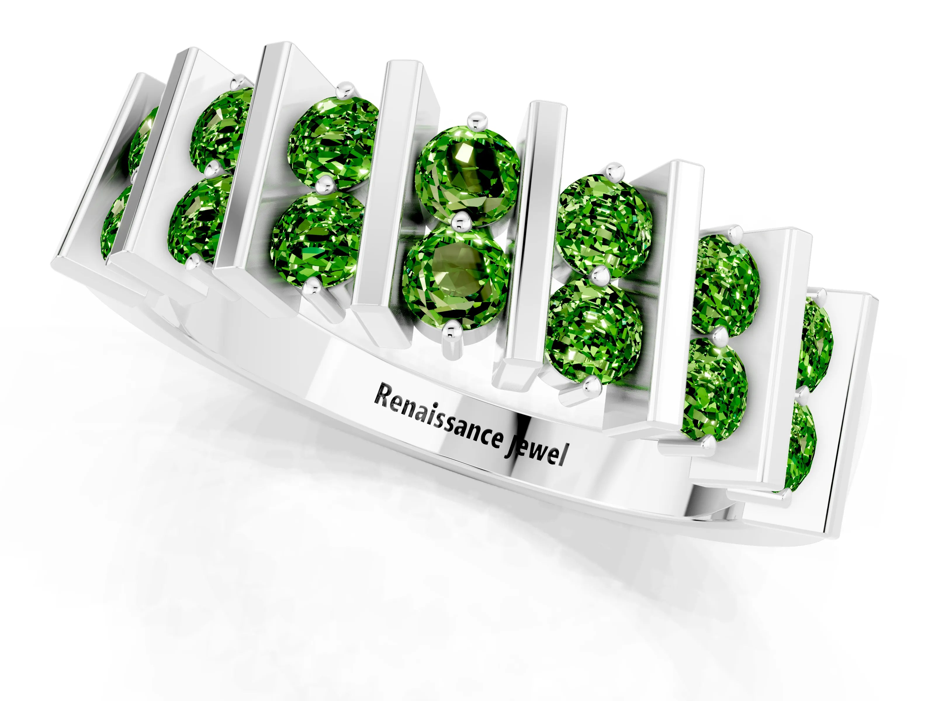 White gold Channel Set Round Peridot Anniversary Band with Vertical Prongs_7