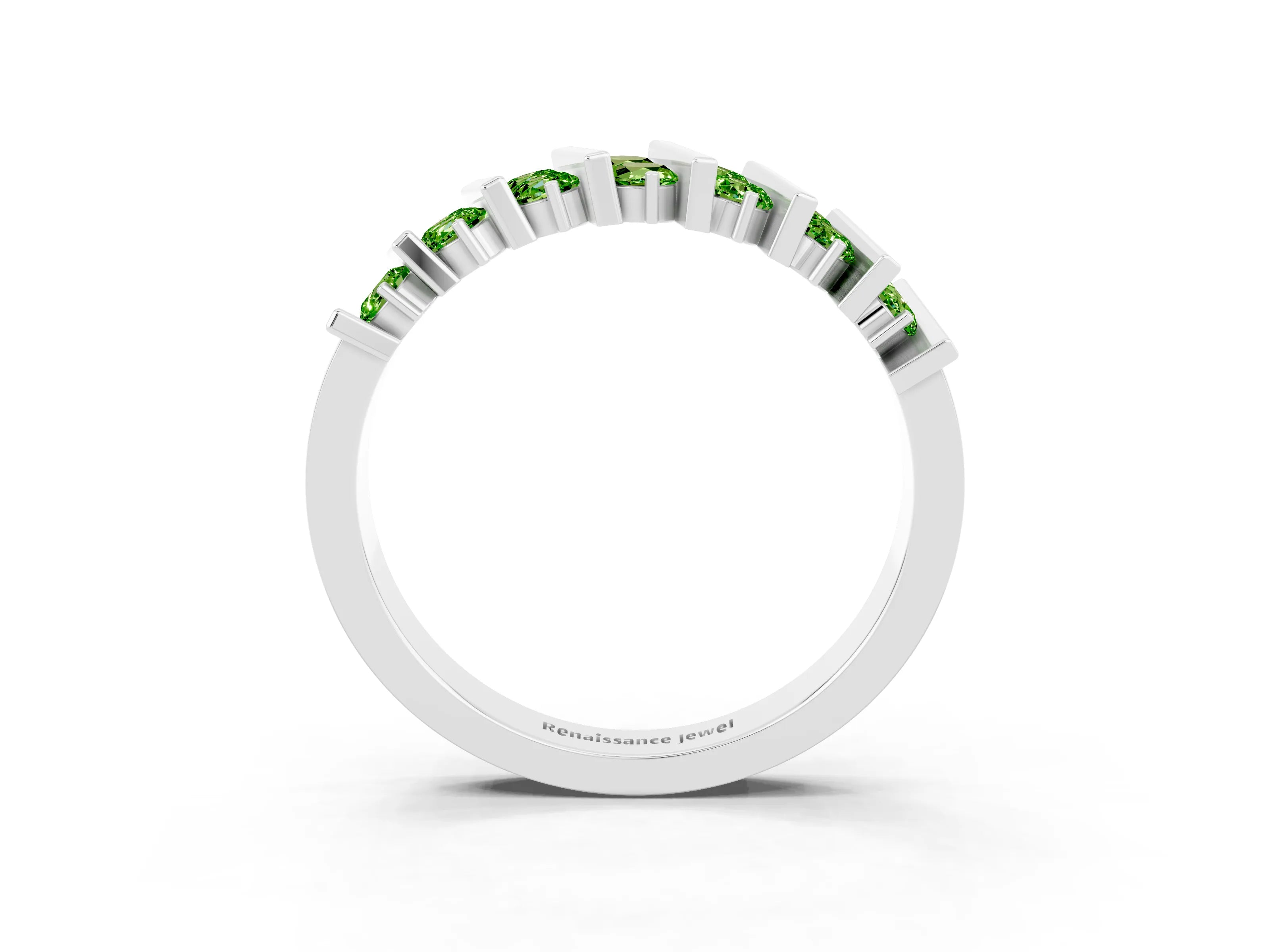 White gold Channel Set Round Peridot Anniversary Band with Vertical Prongs_9