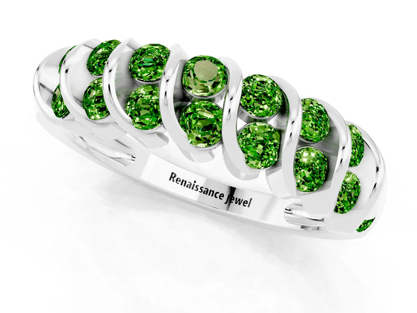 White gold Channel Set Round Peridot Multi-Row Band