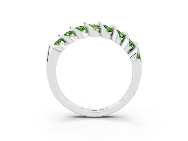 White gold Channel Set Round Peridot Multi-Row Band