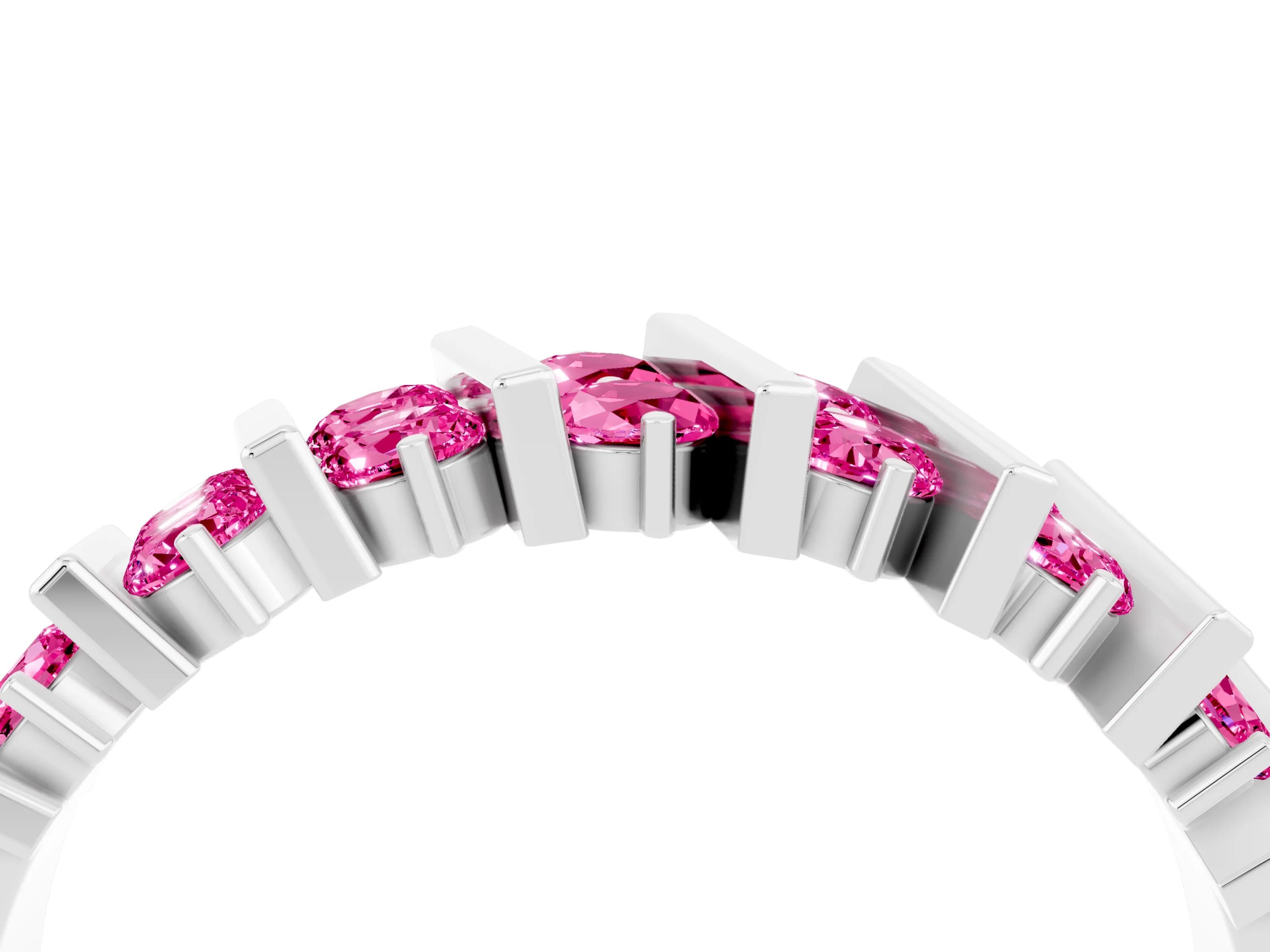 White gold Channel Set Round Pink Sapphire Anniversary Band with Vertical Prongs_10