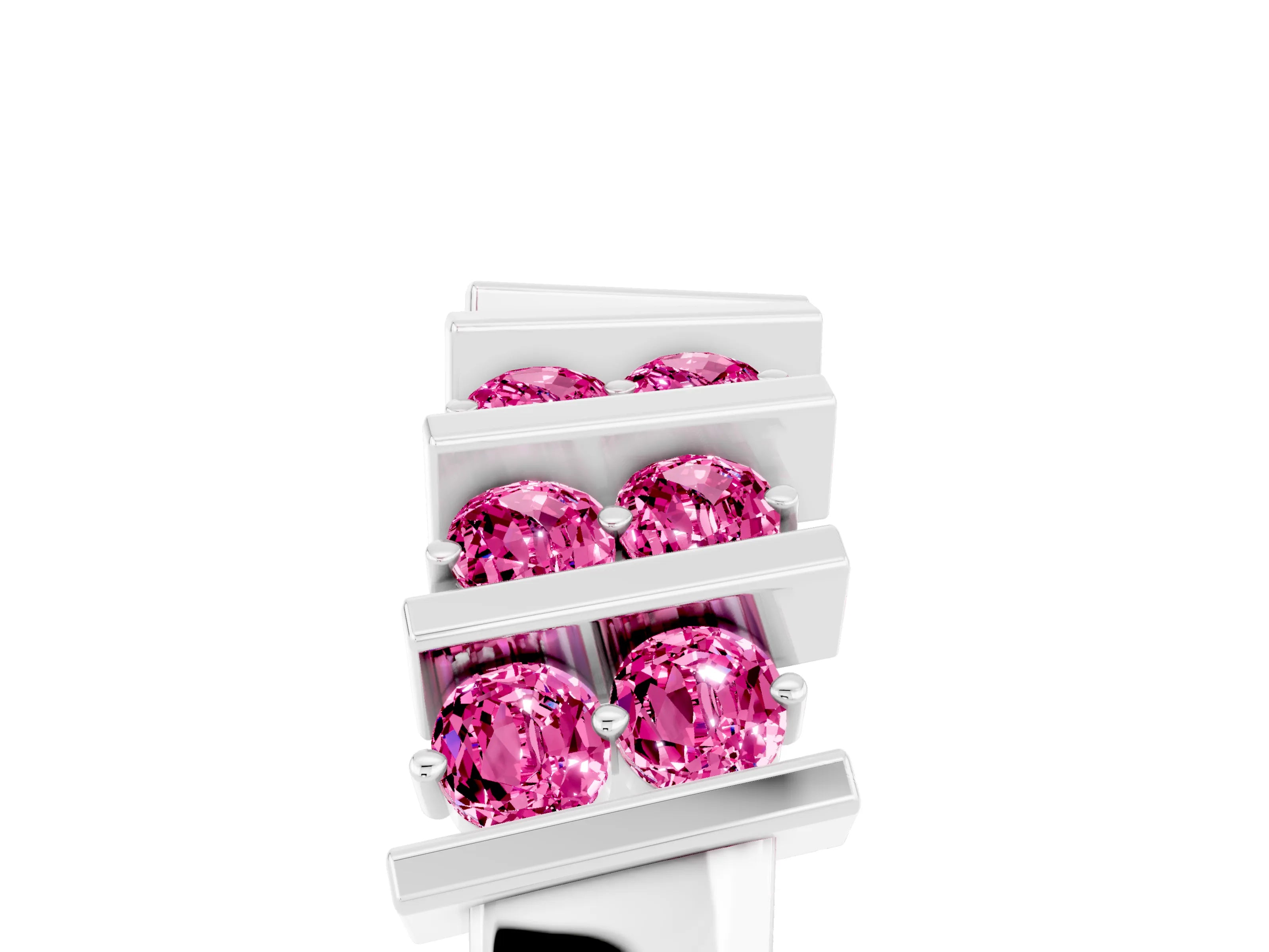 White gold Channel Set Round Pink Sapphire Anniversary Band with Vertical Prongs_11