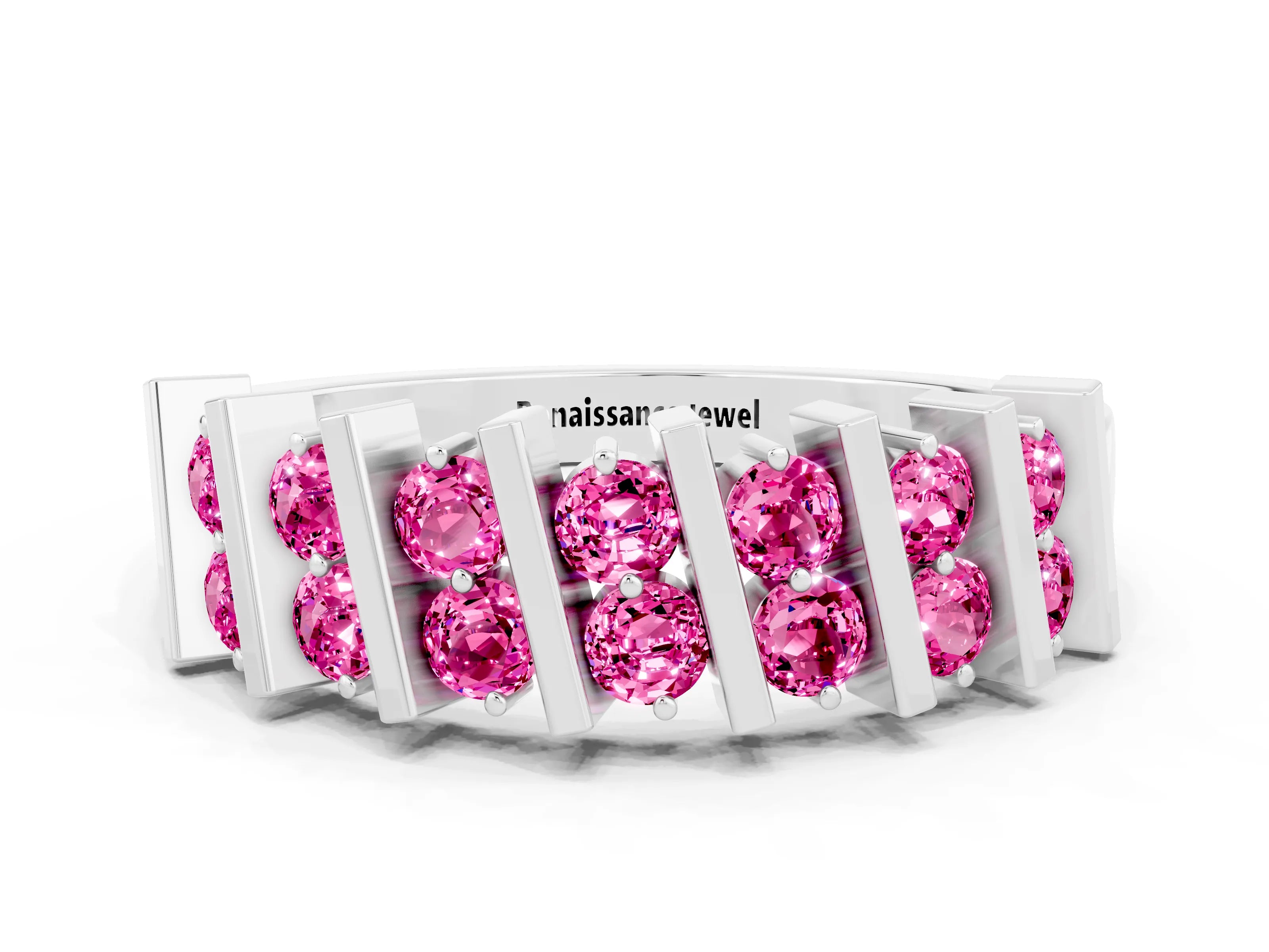 White gold Channel Set Round Pink Sapphire Anniversary Band with Vertical Prongs_6