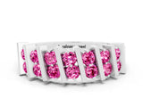 White gold Channel Set Round Pink Sapphire Anniversary Band with Vertical Prongs_6