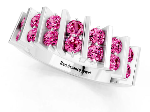 White gold Channel Set Round Pink Sapphire Anniversary Band with Vertical Prongs_7