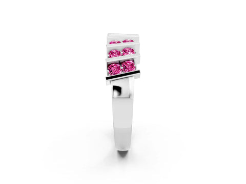 White gold Channel Set Round Pink Sapphire Anniversary Band with Vertical Prongs_8
