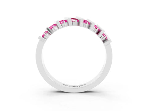 White gold Channel Set Round Pink Sapphire Anniversary Band with Vertical Prongs_9