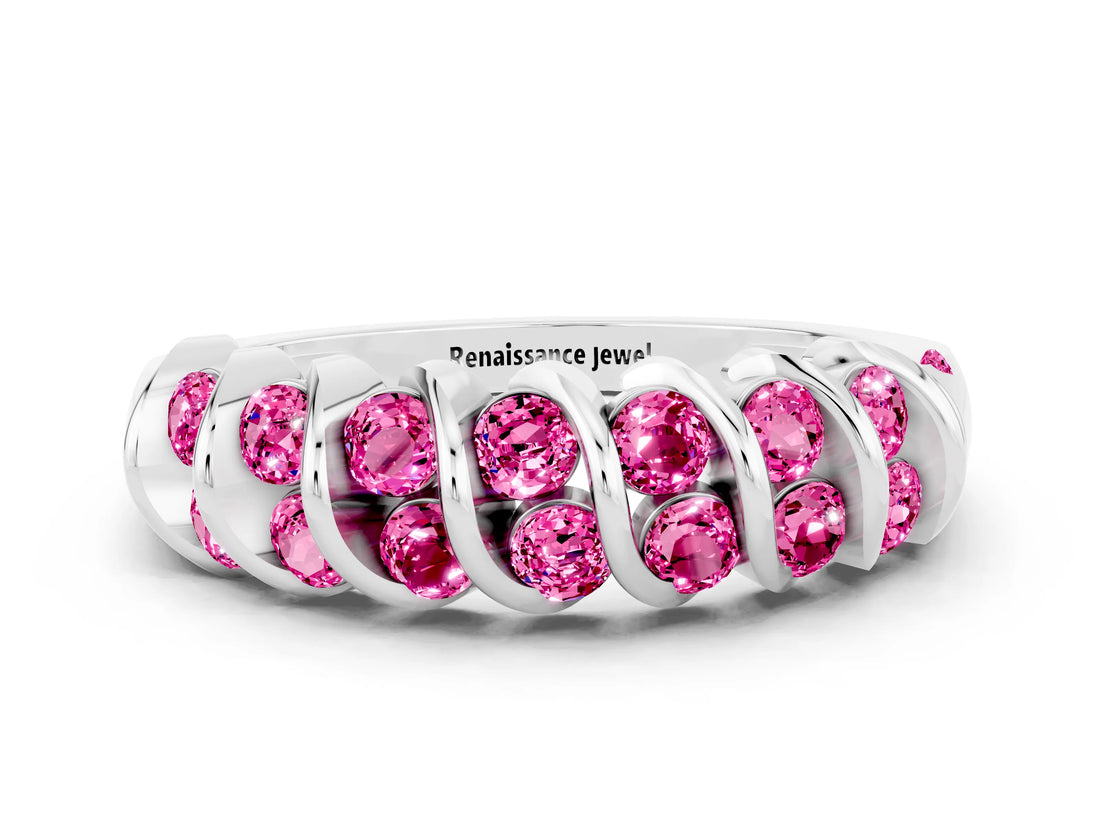 White gold Channel Set Round Pink Sapphire Multi-Row Band_6