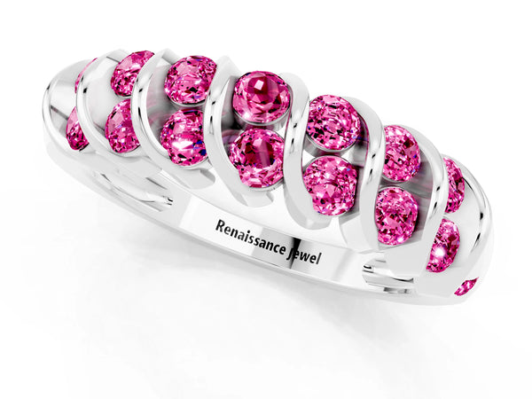 Platinum Channel Set Round Pink Sapphire Multi-Row Band