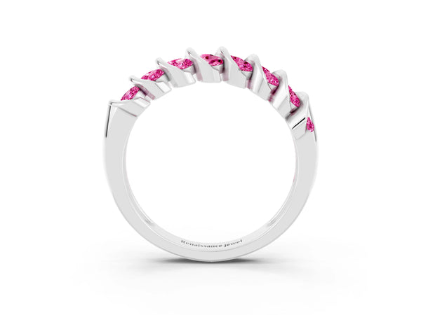 White gold Channel Set Round Pink Sapphire Multi-Row Band