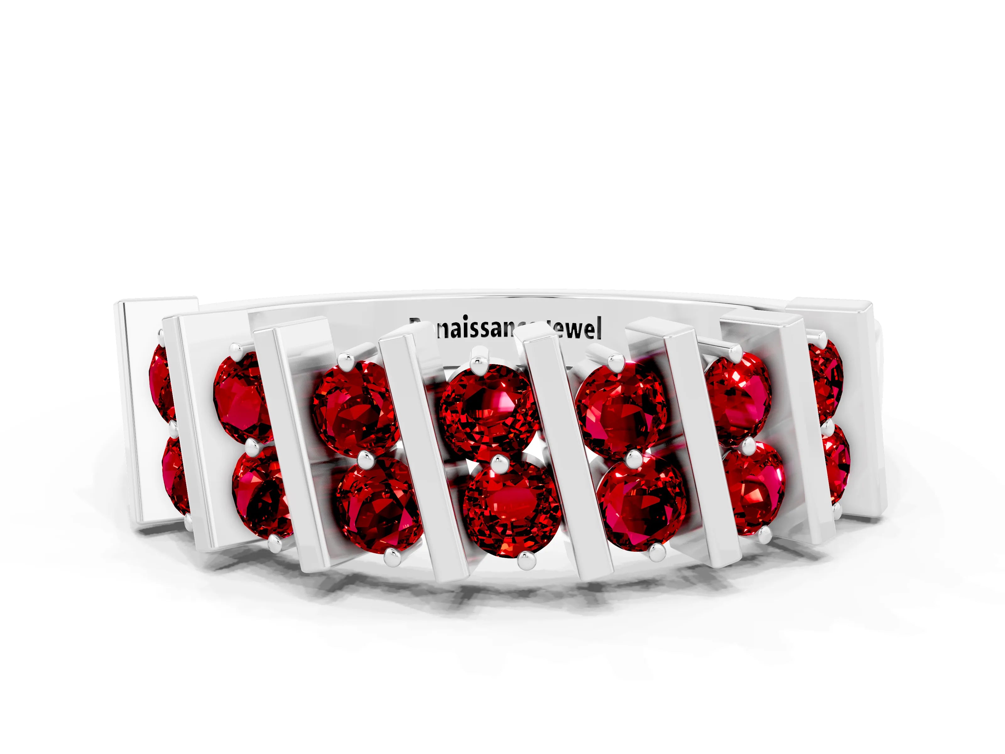 White gold Channel Set Round Ruby Anniversary Band with Vertical Prongs_6