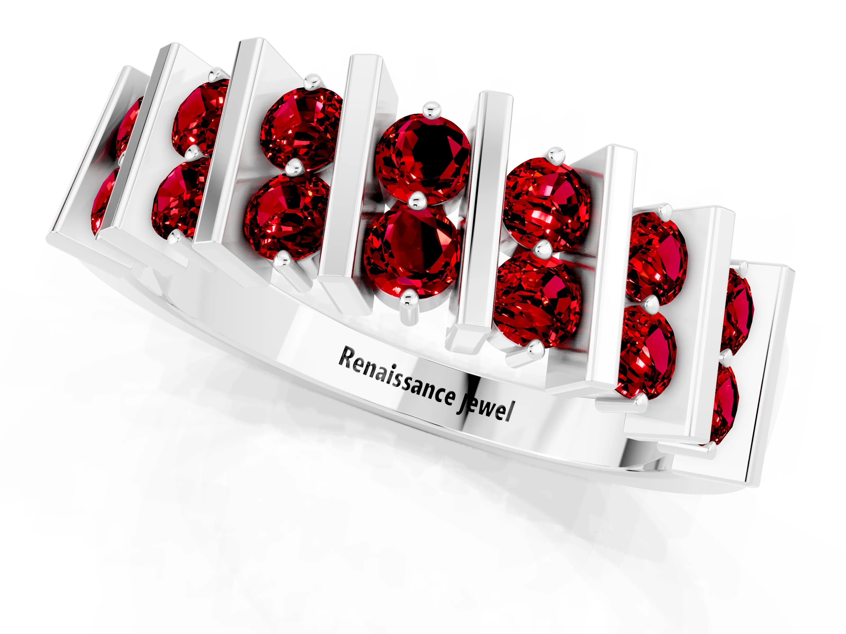 White gold Channel Set Round Ruby Anniversary Band with Vertical Prongs_7