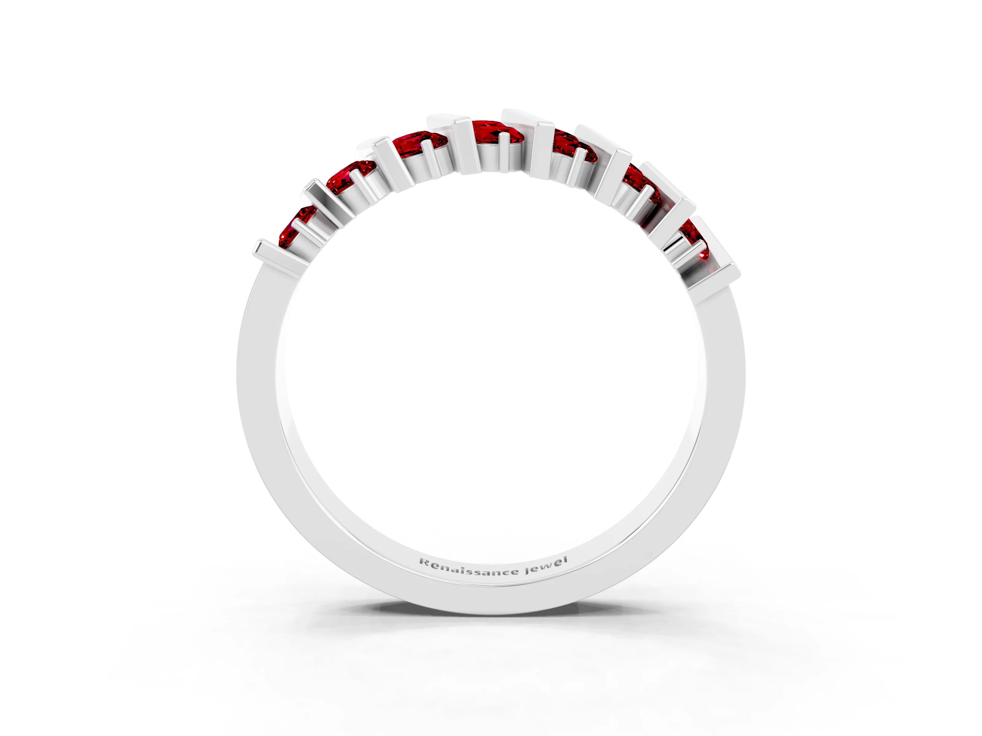 White gold Channel Set Round Ruby Anniversary Band with Vertical Prongs_9