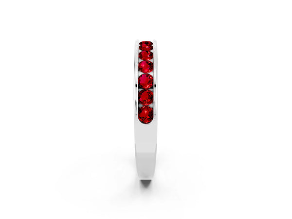 Platinum Round Lab-Grown Ruby Channel Set Half Eternity Band with Plain Walls