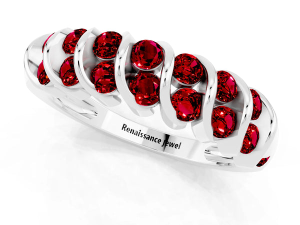White gold Channel Set Round Ruby Multi-Row Band
