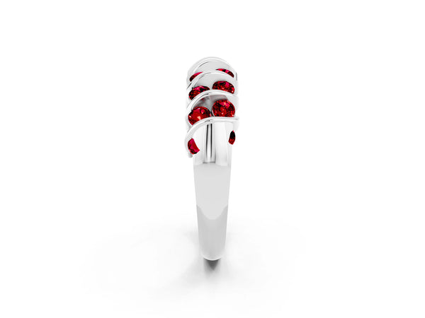 White gold Channel Set Round Ruby Multi-Row Band