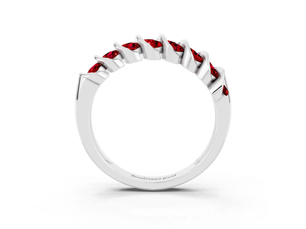 Platinum Channel Set Round Ruby Multi-Row Band