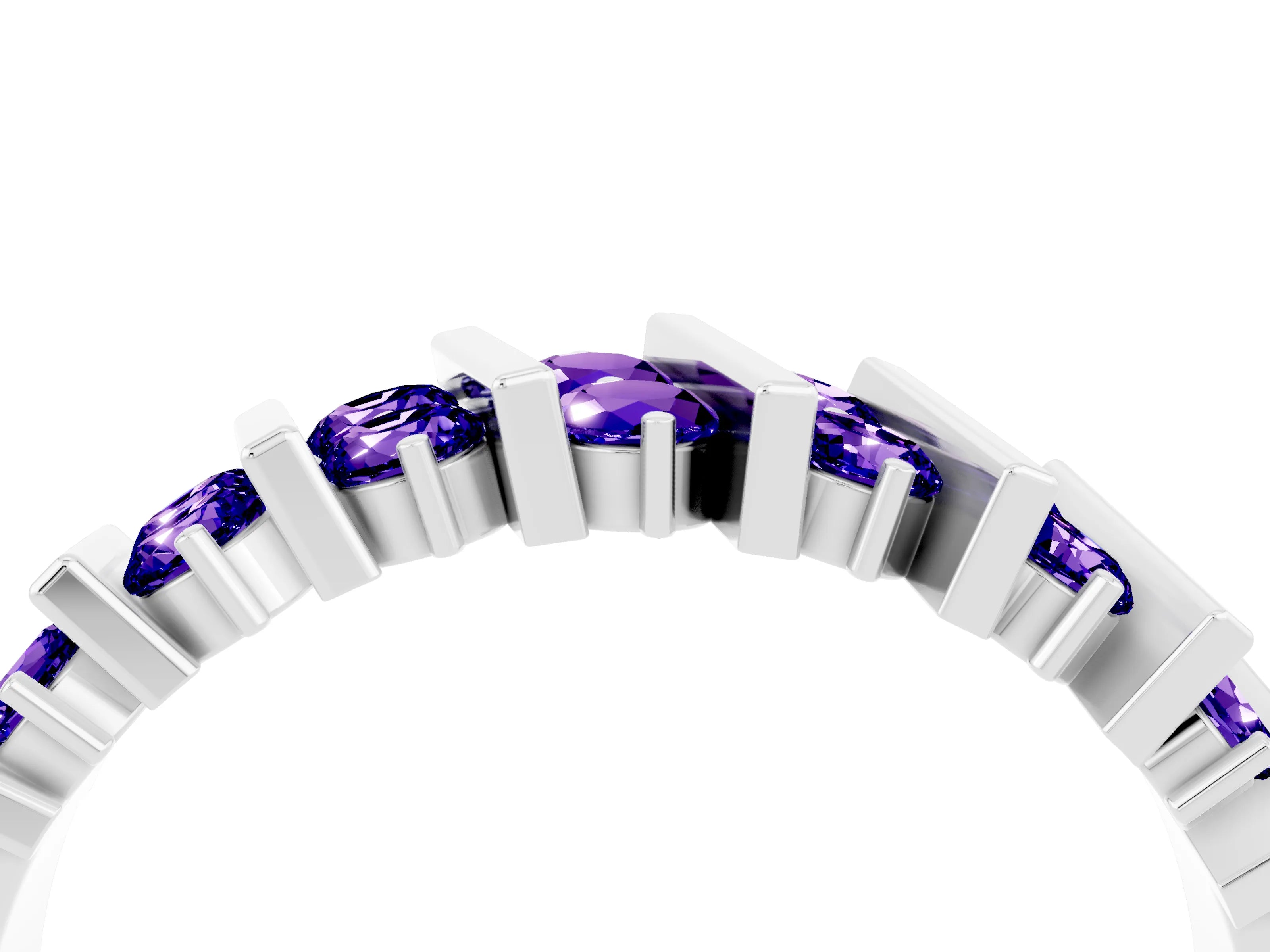 White gold Channel Set Round Tanzanite Anniversary Band with Vertical Prongs_10