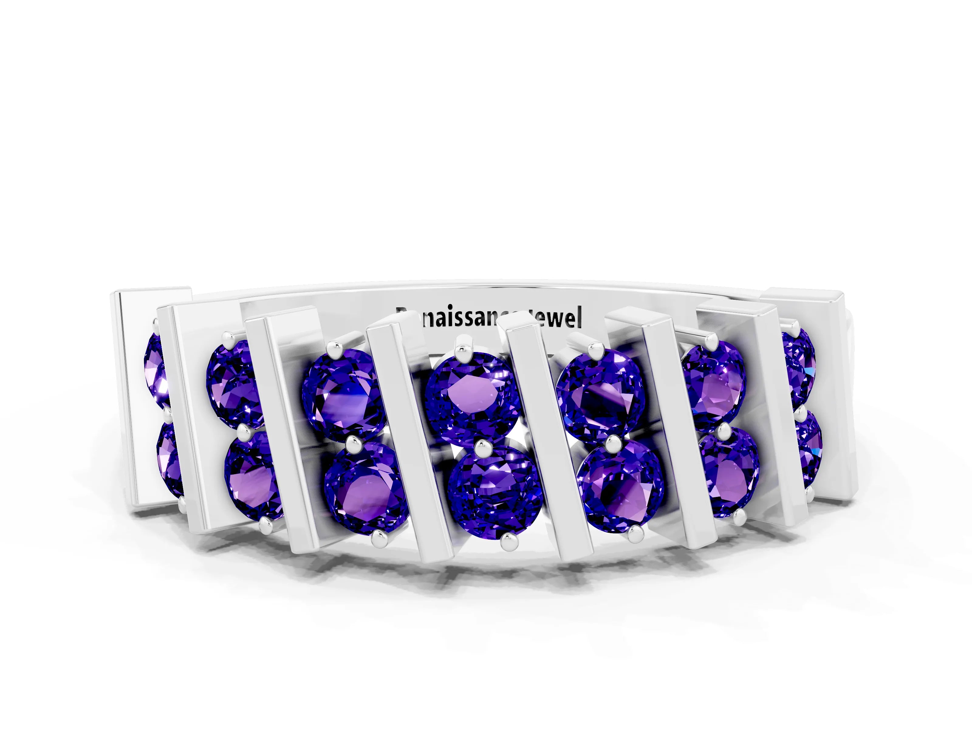 White gold Channel Set Round Tanzanite Anniversary Band with Vertical Prongs_6