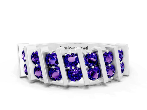 White gold Channel Set Round Tanzanite Anniversary Band with Vertical Prongs_6