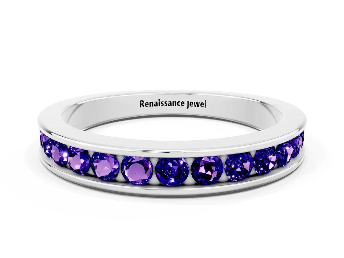 White gold Channel Set Round Tanzanite Eternity Band_6