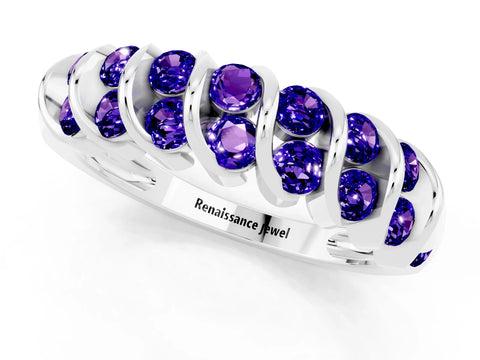 White gold Channel Set Round Tanzanite Multi-Row Band_7