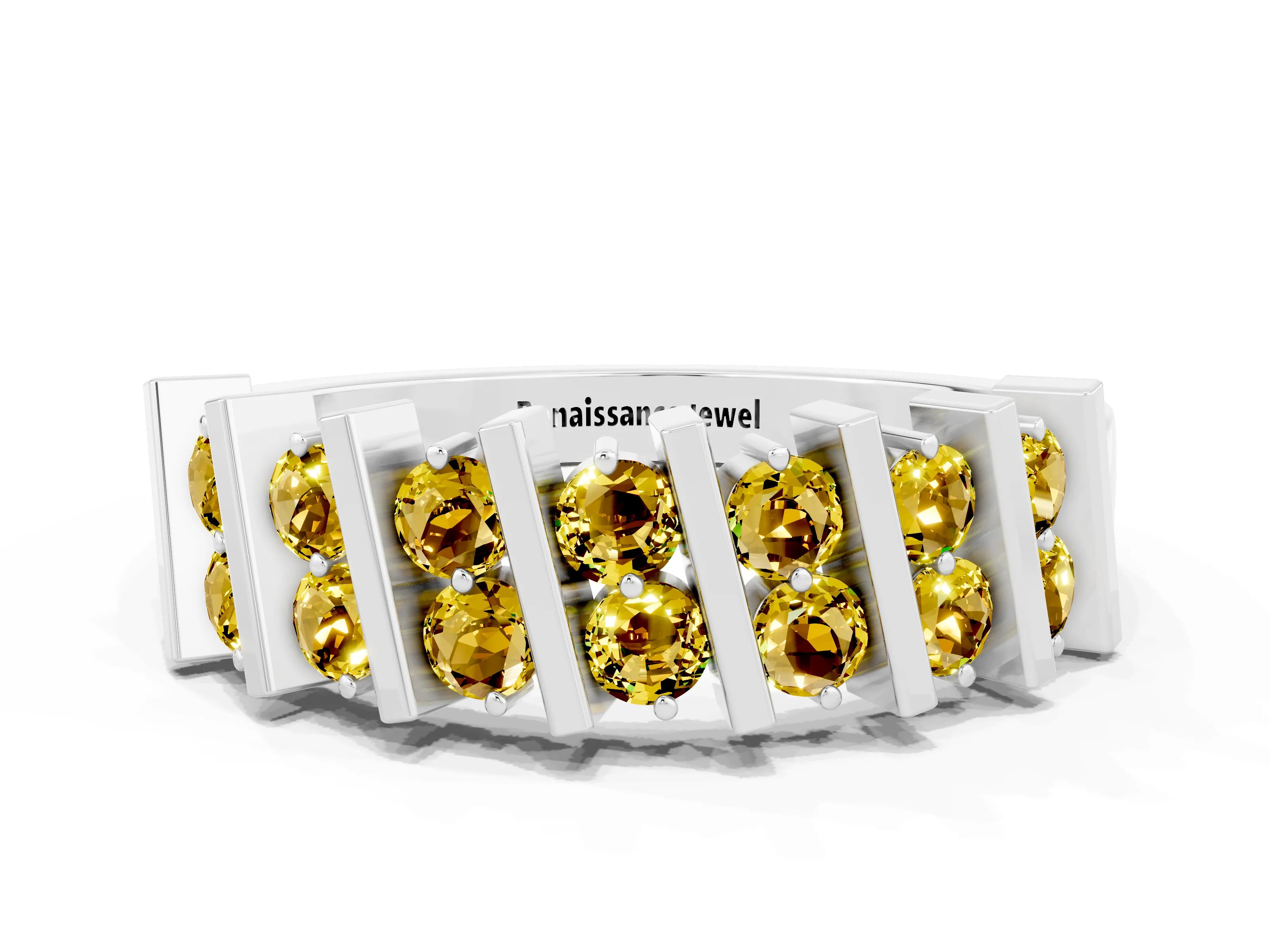 White gold Channel Set Round Yellow Sapphire Anniversary Band with Vertical Prongs_6