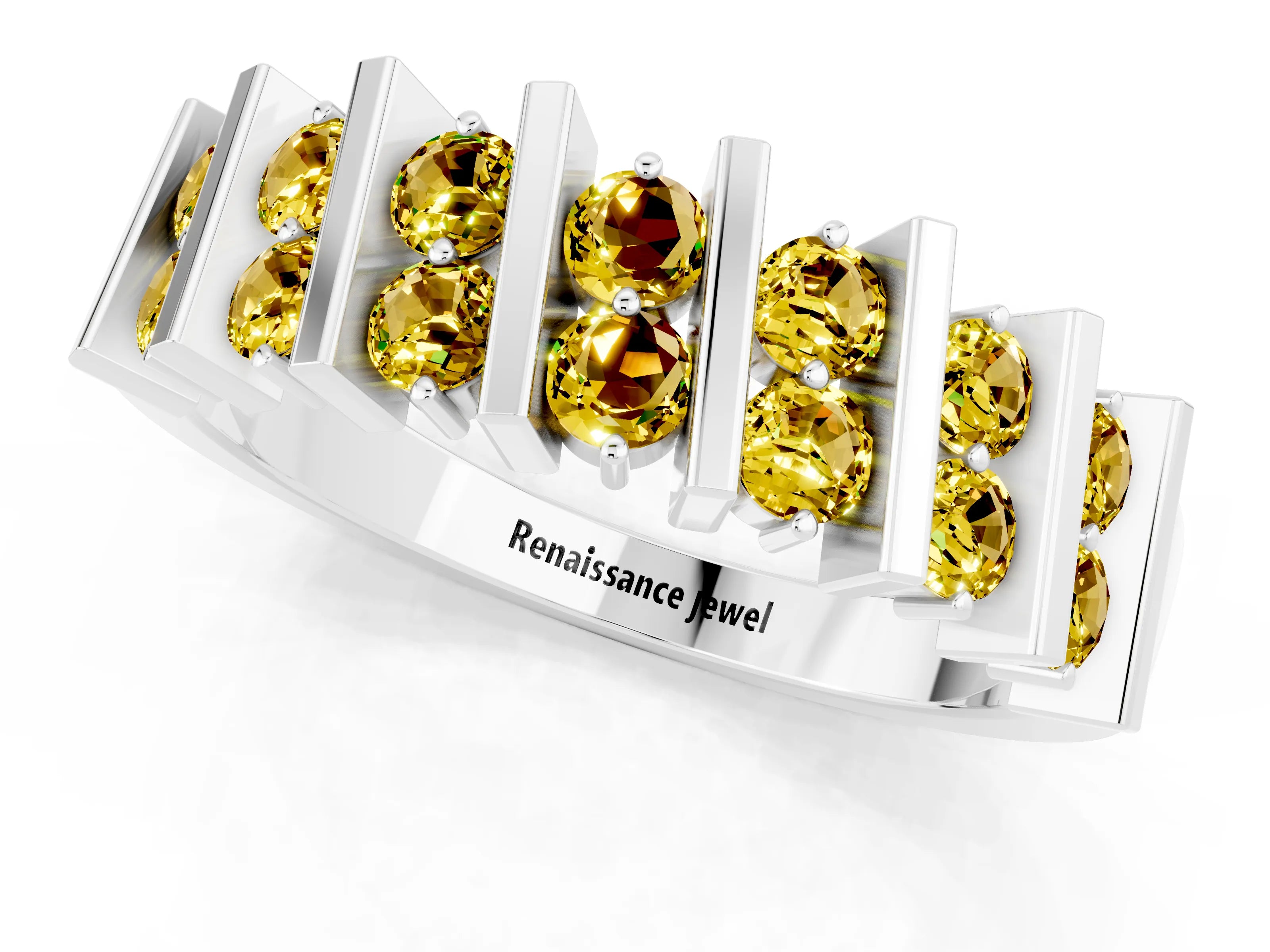 White gold Channel Set Round Yellow Sapphire Anniversary Band with Vertical Prongs_7