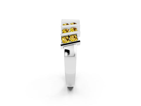 White gold Channel Set Round Yellow Sapphire Anniversary Band with Vertical Prongs_8
