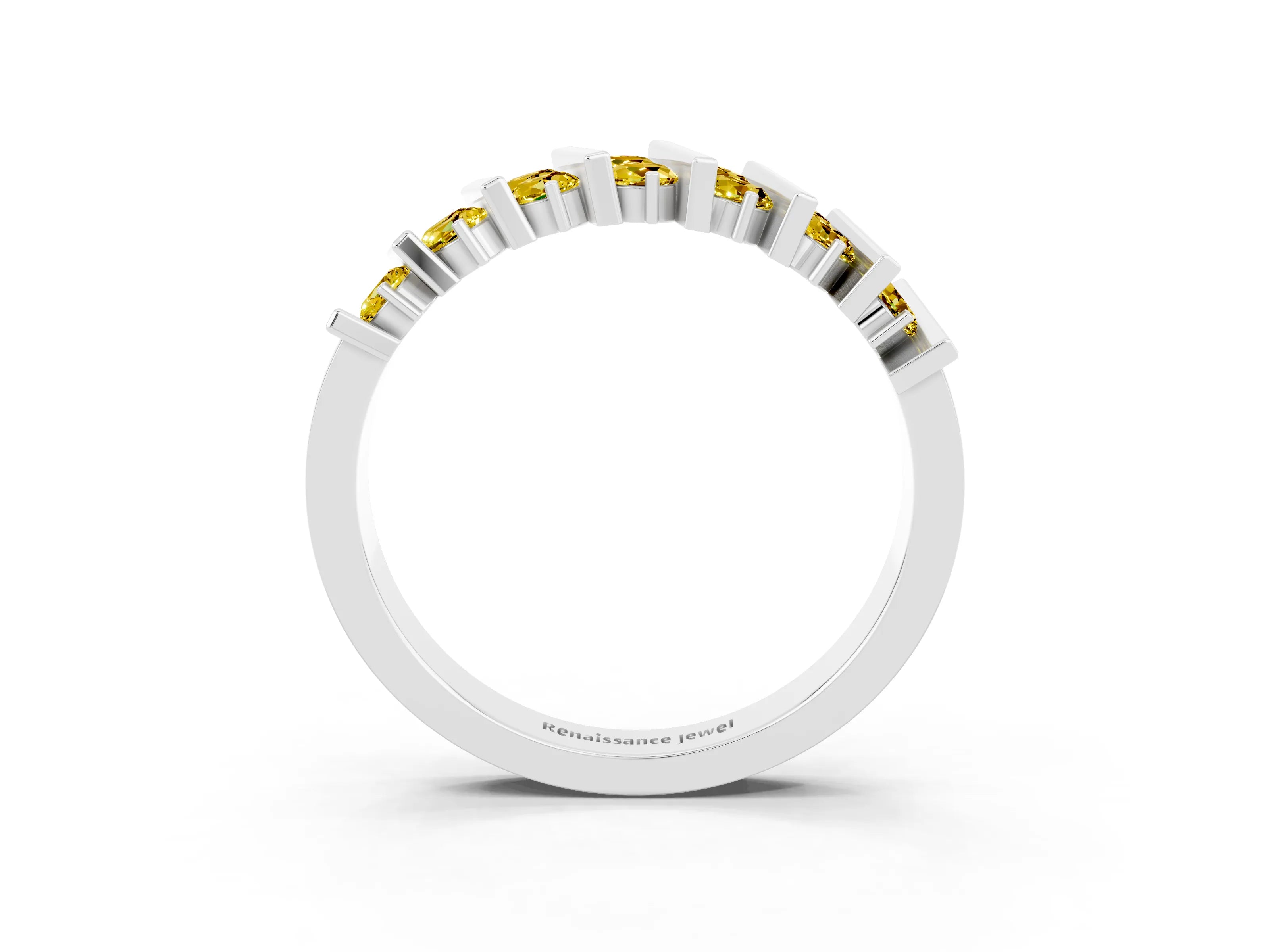 White gold Channel Set Round Yellow Sapphire Anniversary Band with Vertical Prongs_9