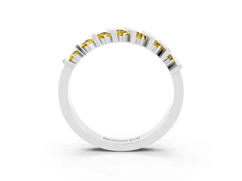 White gold Channel Set Round Yellow Sapphire Anniversary Band with Vertical Prongs_9