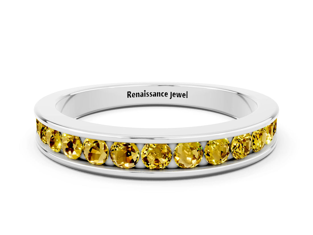 White gold Channel Set Round Yellow Sapphire Eternity Band_18