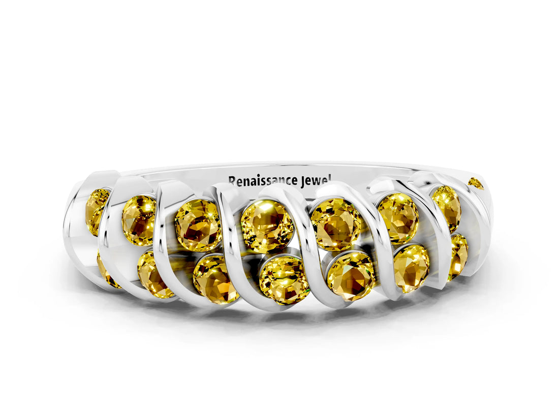 White gold Channel Set Round Yellow Sapphire Multi-Row Band_6