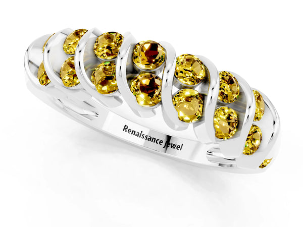 Platinum Channel Set Round Yellow Sapphire Multi-Row Band