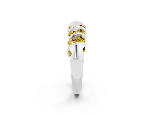 White gold Channel Set Round Yellow Sapphire Multi-Row Band