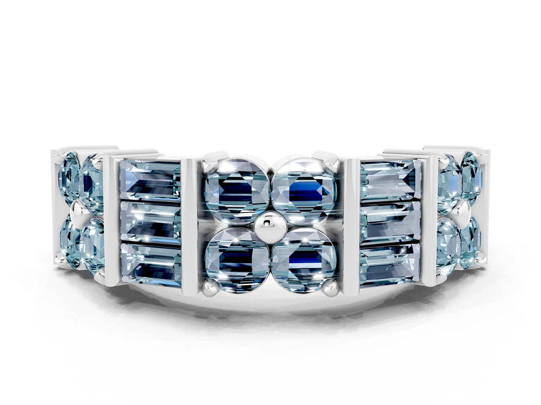 White gold Channel Set Round and Baguette Aquamarine Anniversary Band with Prong Setting_18