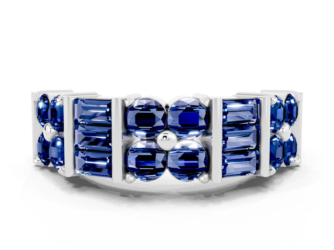 White gold Channel Set Round and Baguette Blue Sapphire Anniversary Band with Prong Setting_18