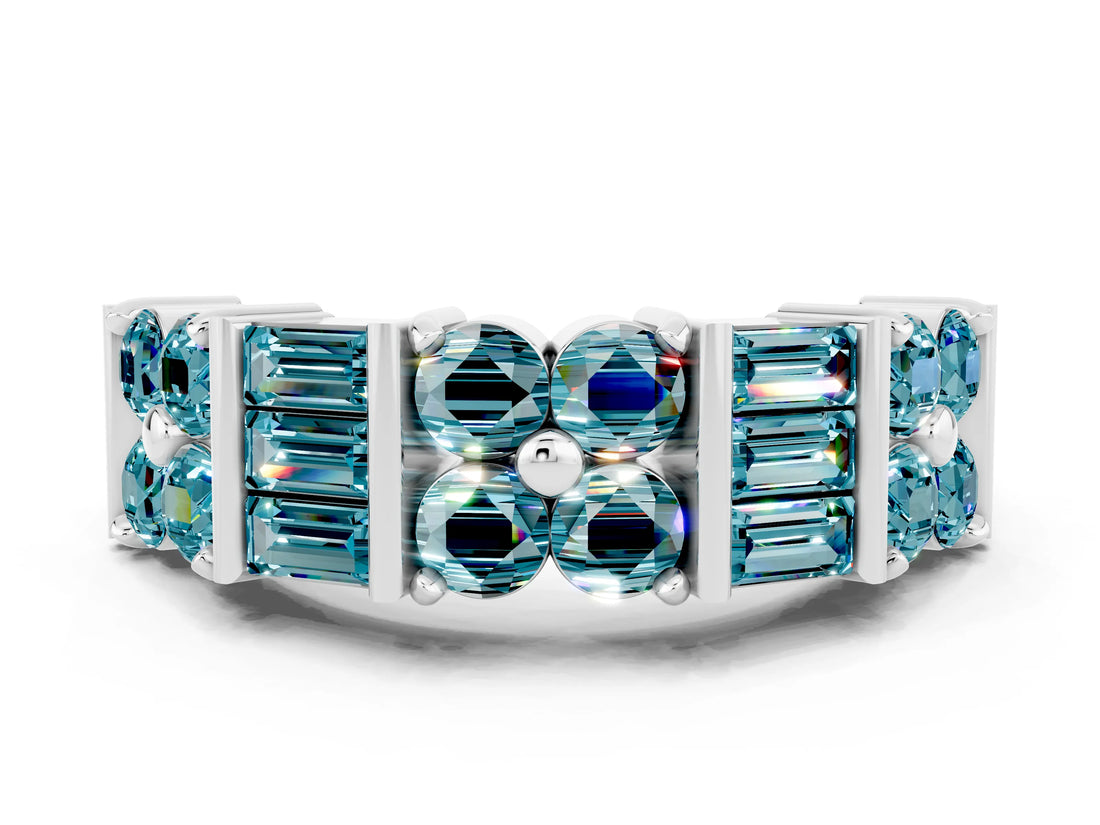 White gold Channel Set Round and Baguette Blue Topaz Anniversary Band with Prong Setting_18