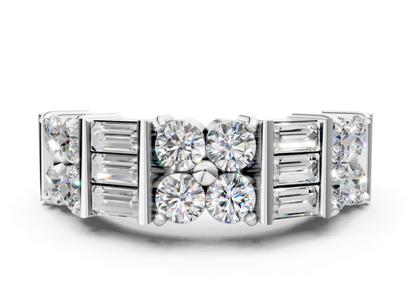 Platinum Channel Set Round and Baguette Diamond Anniversary Band with Prong Setting