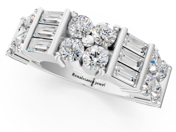 Platinum Channel Set Round and Baguette Diamond Anniversary Band with Prong Setting