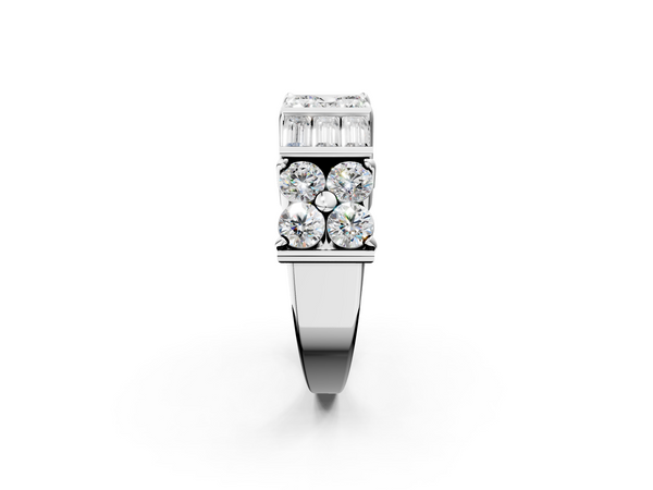 Platinum Channel Set Round and Baguette Diamond Anniversary Band with Prong Setting