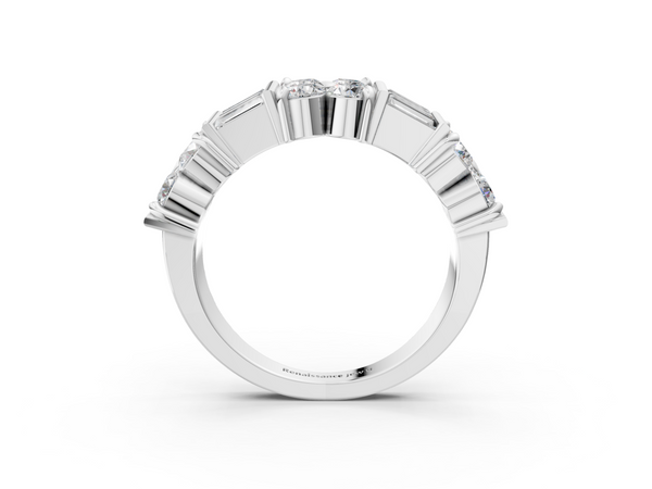 Platinum Channel Set Round and Baguette Diamond Anniversary Band with Prong Setting