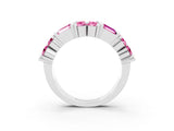 White gold Channel Set Round and Baguette Pink Sapphire Anniversary Band with Prong Setting_33
