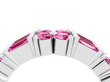 White gold Channel Set Round and Baguette Pink Sapphire Anniversary Band with Prong Setting_34