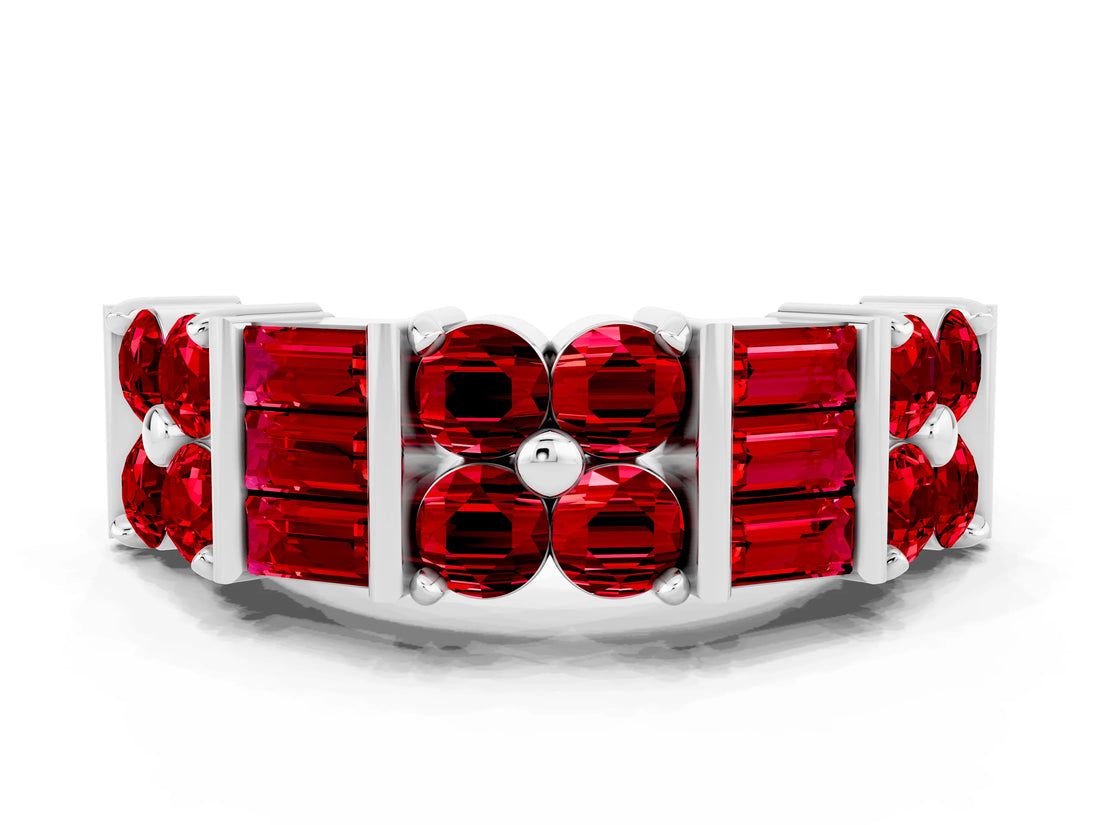 White gold Channel Set Round and Baguette Ruby Anniversary Band with Prong Setting_18