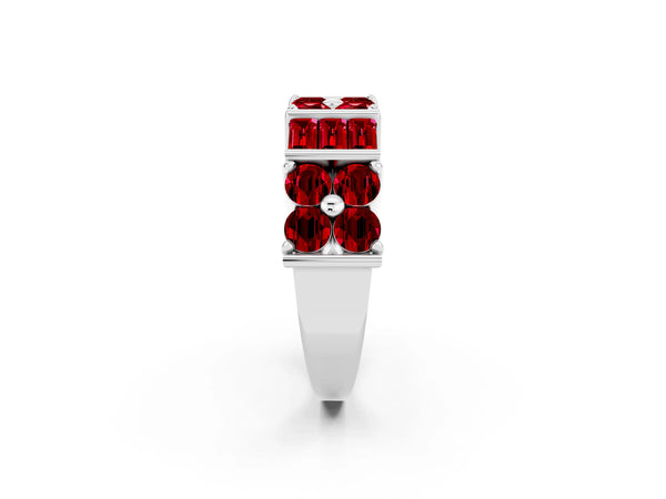 White Gold Round and Baguette Lab-Grown Ruby Cluster and Channel Set Anniversary Band