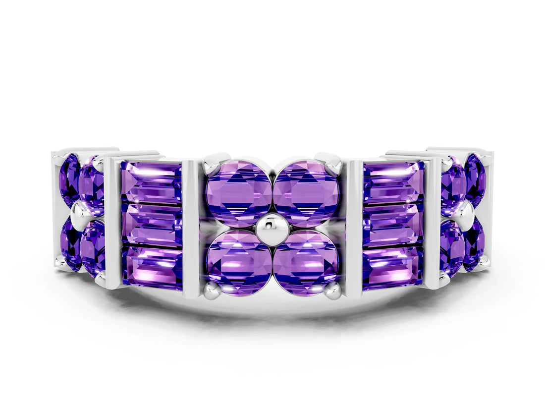 White gold Channel Set Round and Baguette Tanzanite Anniversary Band with Prong Setting_18