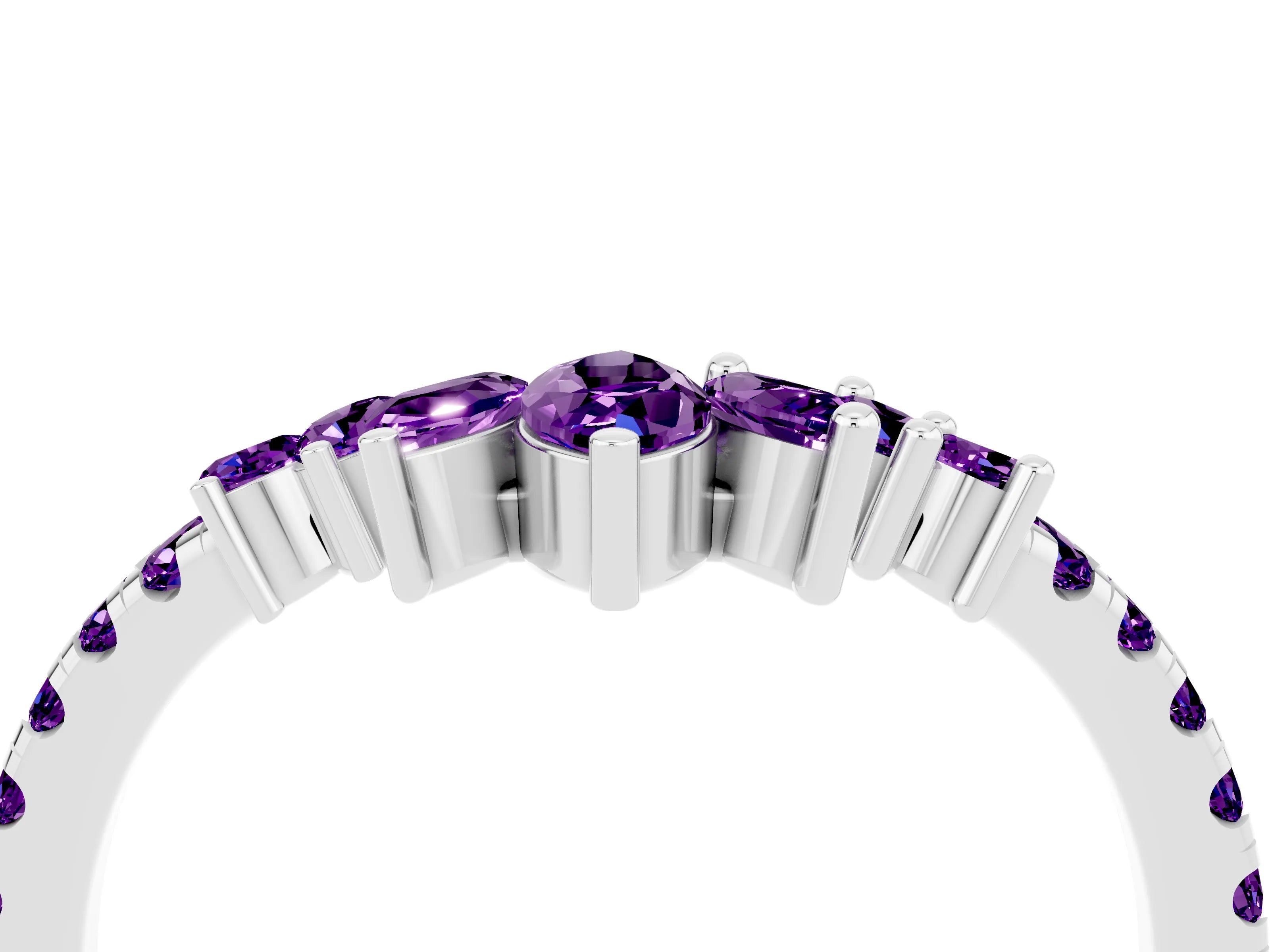 White gold Chevron Marquise and Round Amethyst Open Band with Prong Setting_10